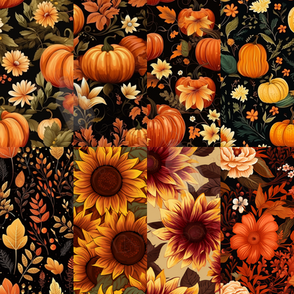 Autumn Bliss: 100 Floral Themed Digital Papers - Seamless, Commercial Use, Instant Download | Fall, Boho, Halloween, Scrapbooking