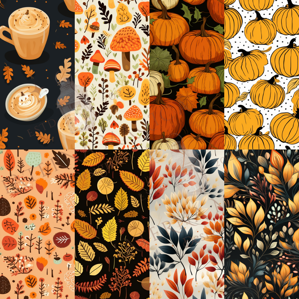 51 Charming Fall-Themed Digital Papers - Seamless, Commercial Use, Instant Download | Autumn, Thanksgiving, Harvest Scrapbooking