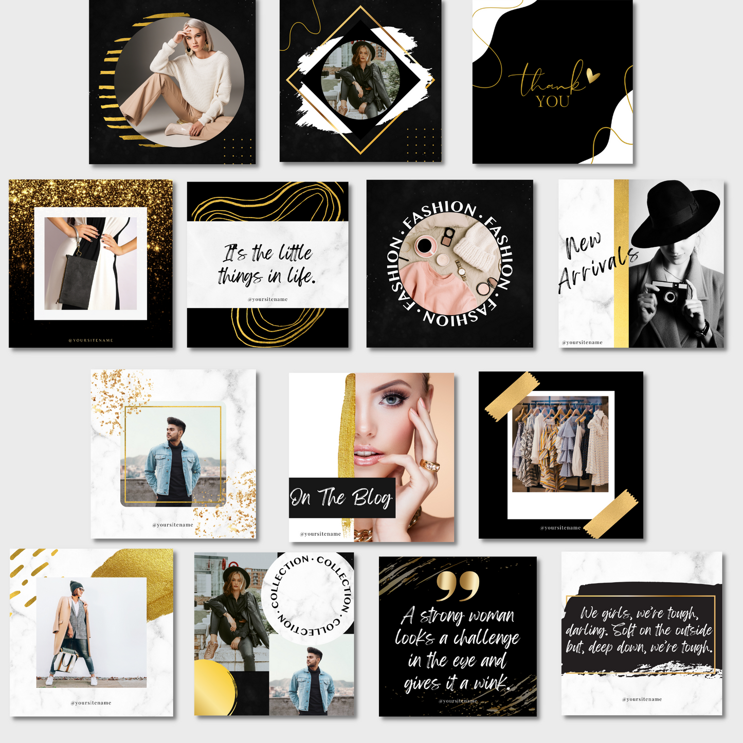22 Black and Gold Fashion Instagram Post Templates | Editable in Canva | IG Engagement | Social Media Posts