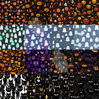 20 Cute Halloween Themed Digital Papers, Seamless, Commercial, Instant Download Halloween Themed Digital Paper, Purple and Orange Halloween