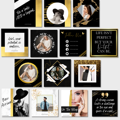 22 Black and Gold Fashion Instagram Post Templates | Editable in Canva | IG Engagement | Social Media Posts