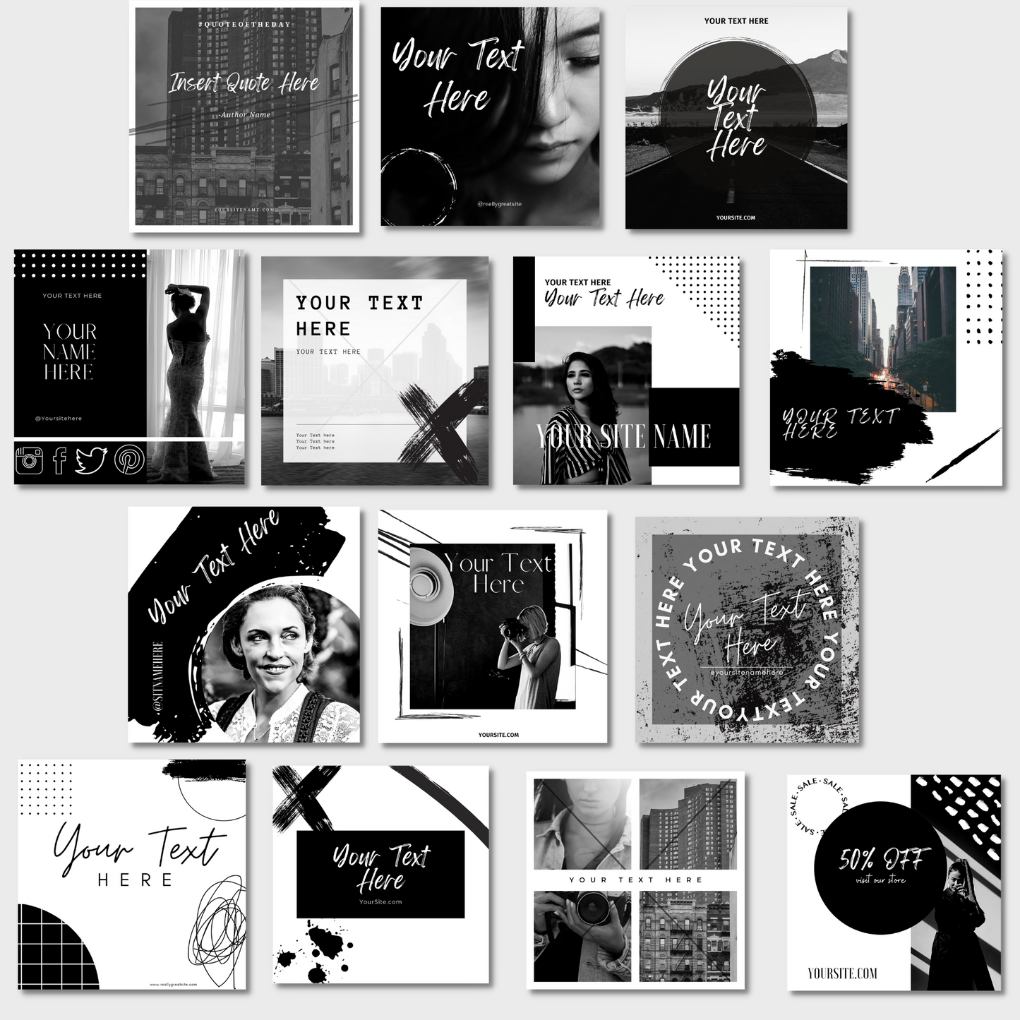 20 Black and White Instagram Post Templates | Editable in Canva | IG Engagement | Social Media Posts